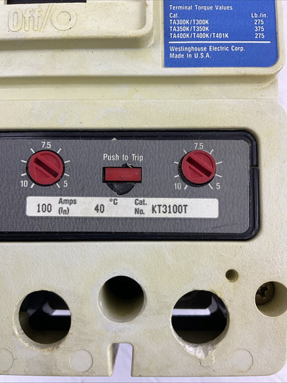 WESTINGHOUSE KDB3200SER C 200AMP 600VAC 3POLE CIRCUIT BREAKER KT3100T 100A TRIP