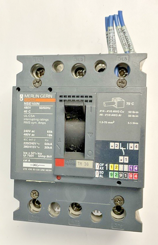 MERLIN GERIN NSE100N NENL34030 CIRCUIT BREAKER 30A 480V *SHUNT WIRE LENGTH VARY*