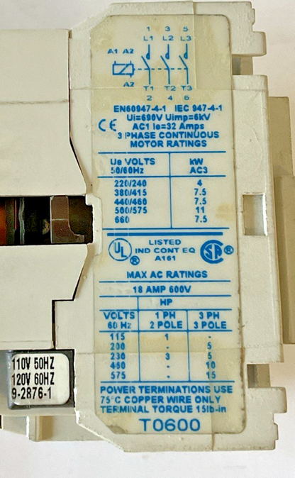 CUTLER HAMMER CE15DNS3AB CONTACTOR SIZE D 110/120V 50/60HZ 18AMP SER.B1