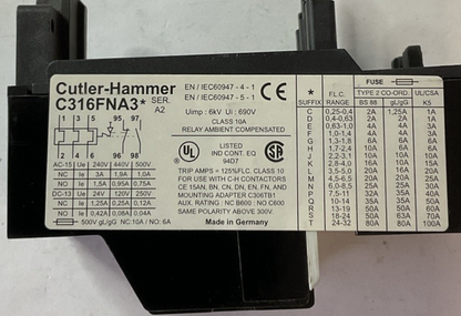 CUTLER HAMMER C316 FNA3Q THERMAL OVERLOAD RELAY 10-14A