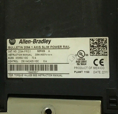 ALLEN BRADLEY 2094-PRS1 AXIS SLIM POWER RAIL  SER.A 230VAC/425VDC 6A