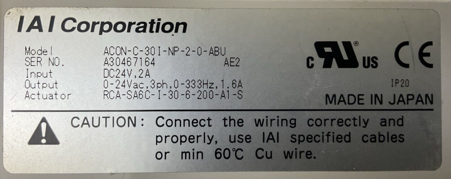 IAI ACON-C-30 I-NP-2-0-ABU POSITION CONTROLLER OUTPUT 0-24VAC INPUT 24VDC 2A