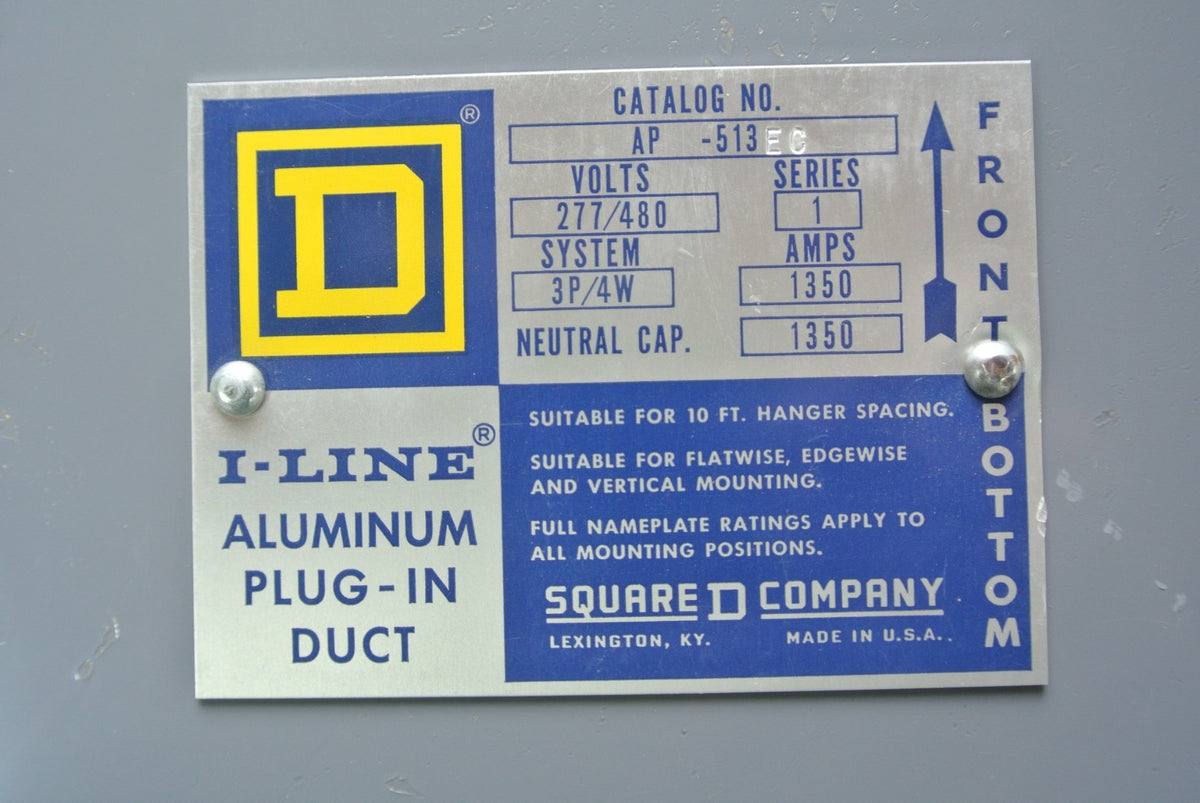 SQUARE D ACP-513EC I-LINE ALUMINUM PLUG-IN DUCT 277/480V, 1350A - NEW SURPLUS