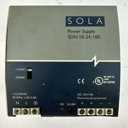 SOLA SDN 10-24-100 POWER SUPPLY 24VDC 10A 115/230VAC 6.0/2.8A