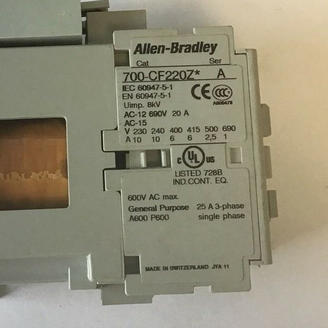 ALLEN BRADLEY 700-CF220Z* CONTACTOR SER.A  W/100-FSD250 SURGE SUPP. **LOTOF2**