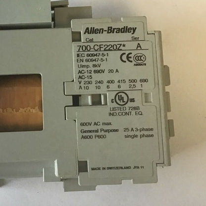 ALLEN BRADLEY 700-CF220Z* CONTACTOR SER.A  W/100-FSD250 SURGE SUPP. **LOTOF2**