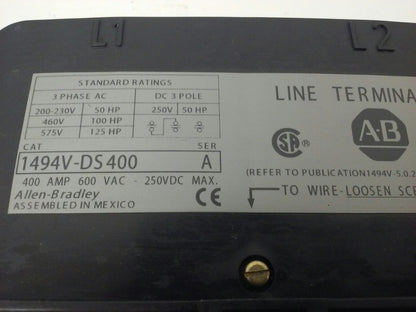 ALLEN BRADLEY 1494V-DHL644 FUSIBLE DISCONNECT SWITCH KIT NO FUSE BLOCK KIT