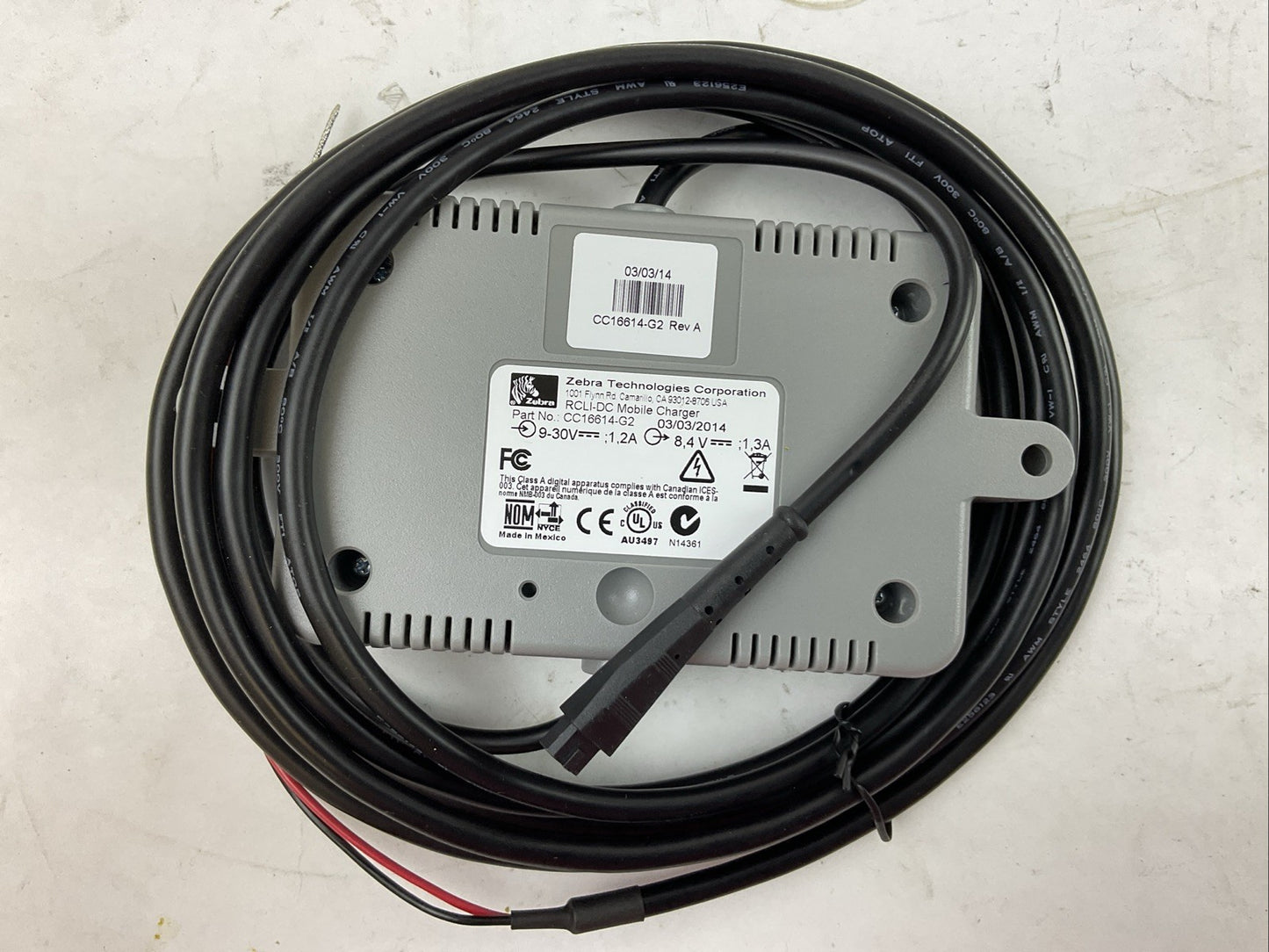 ZEBRA TECHNOLOGIES CORPORATION CC16614-G2 REV A RCLI-DC MOBILE CHARGER