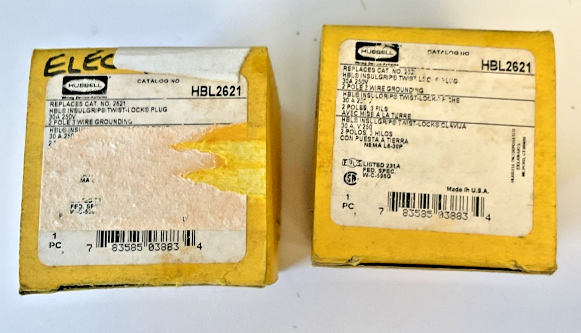 HUBBELL HBL2621 TWIST LOCK PLUG 30A 250V 2POLE 3WIRE***LOTOF2***