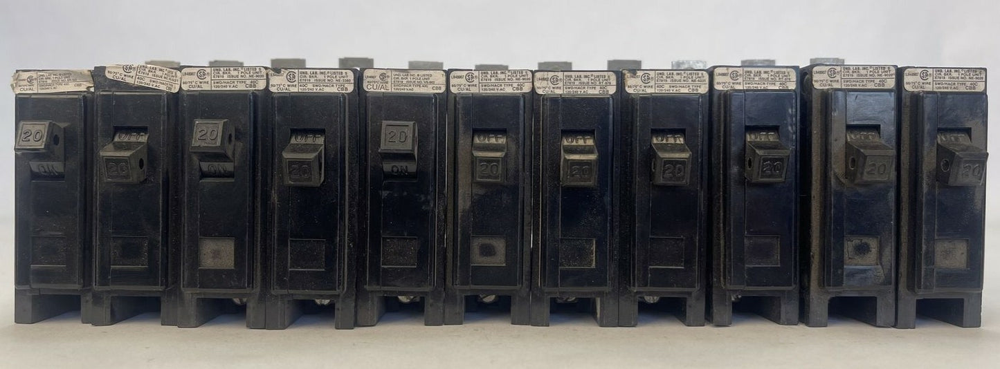 CHALLENGER CBB1020 CIRCUIT BREAKER 20AMP 1POLE 120/240VAC (LOT OF 11)