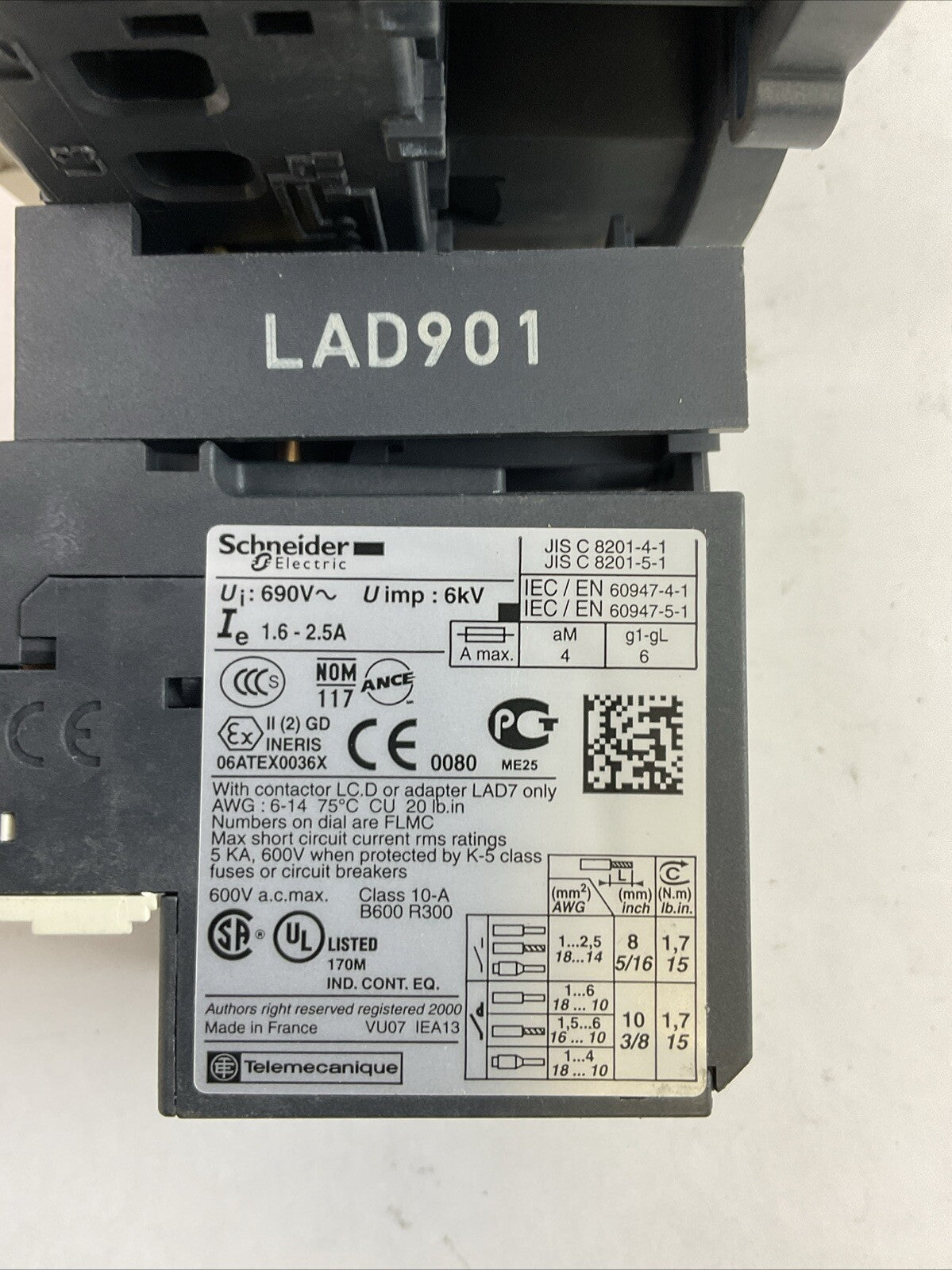 SCHNEIDER ELECTRIC REVERSING STARTER (LC1D09(2) CONTACTOR+LRD07 RELAY) 120V COIL