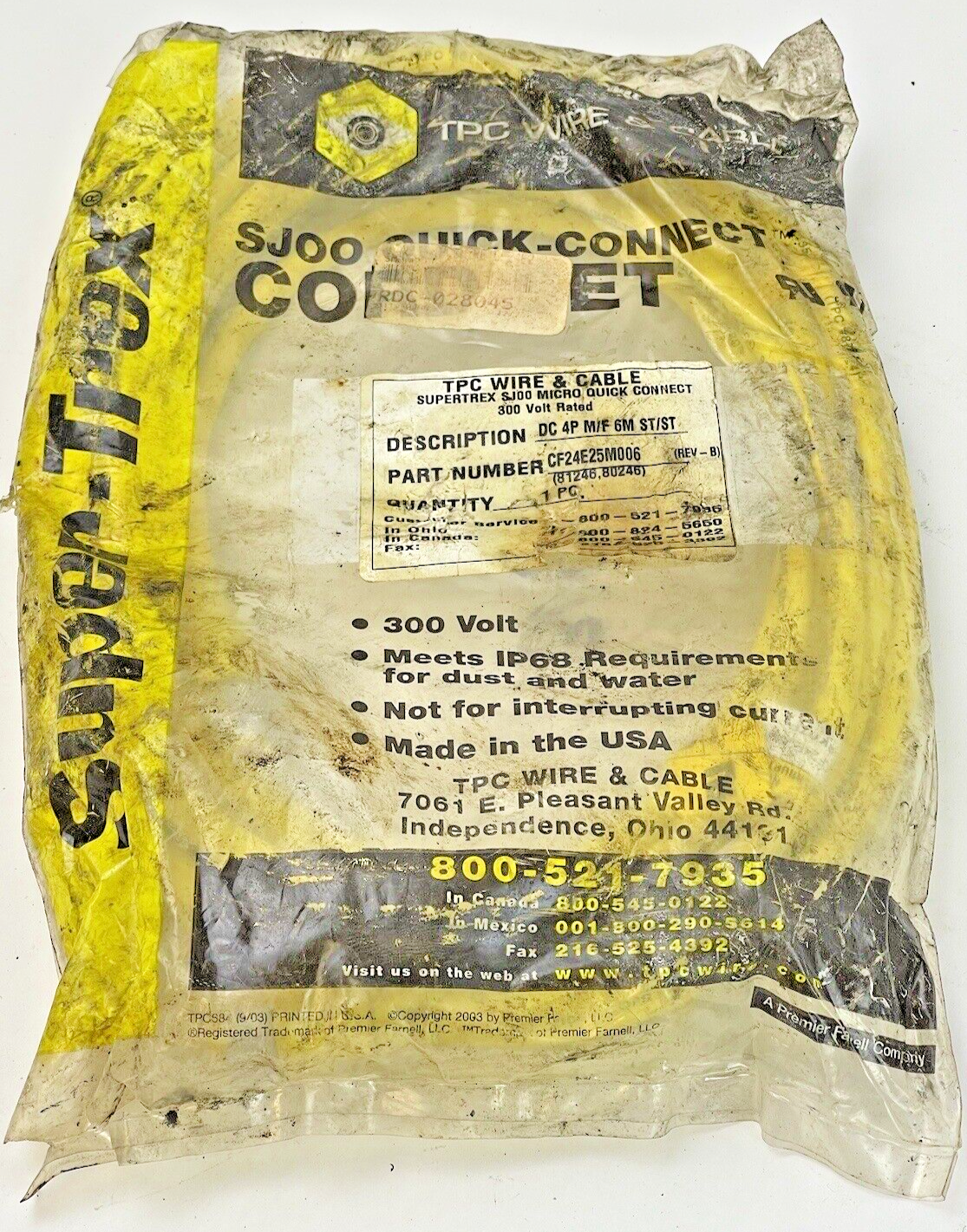 TPC/ SUPER-TREX - 81246/ 80246 - DC 4P M/F 6M ST/ST CORDSET MICRO QUICK CONNECTS