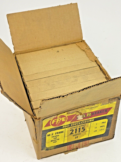 FEDERAL PACIFIC *BOX OF 10* - 2115 - NE-S FRAME 1 POLE, 15 A, 120 VAC BREAKERS