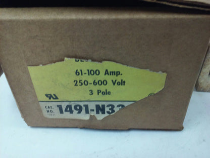 ALLEN BRADLEY 1491-N333 FUSE BLOCK,61-100A, 250- 600V, 3P, W/ X-410710, PARTS