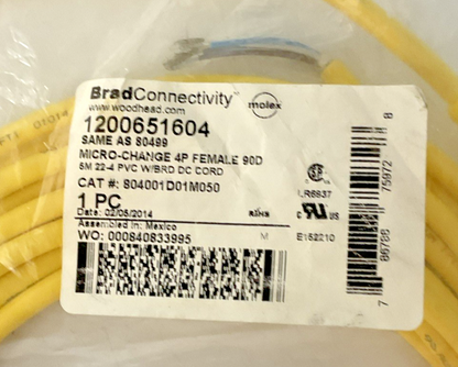 BRAD CONNECTIVITY 1200651604 MICRO-CHANGE 4P FEMALE CABLE 804001D01M050