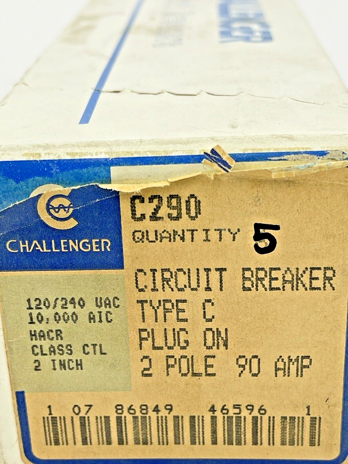 CHALLENGER *BOX OF 5* - C290 - 90A, 2 POLE TYPE C CIRCUIT BREAKERS, 120/240 VAC