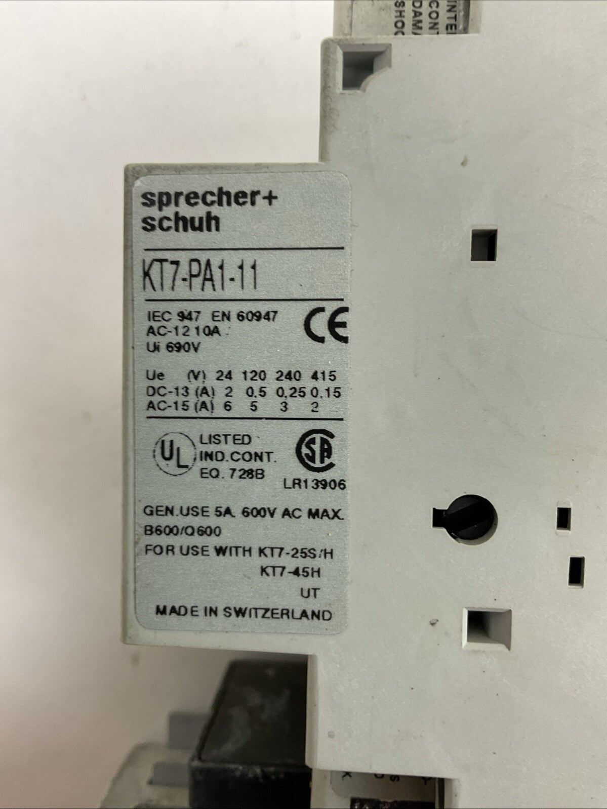 SPRECHER+SCHUH KTA7-25S-1.6A CIRCUIT BREAKER 1.0-1.6A CA7-9-10 CONTACTOR 277V