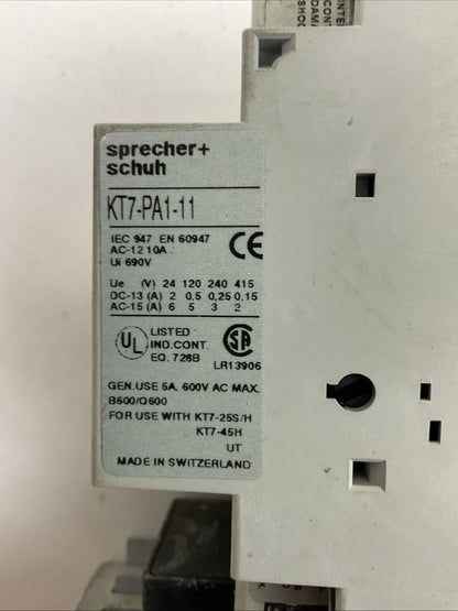 SPRECHER+SCHUH KTA7-25S-1.6A CIRCUIT BREAKER 1.0-1.6A CA7-9-10 CONTACTOR 277V