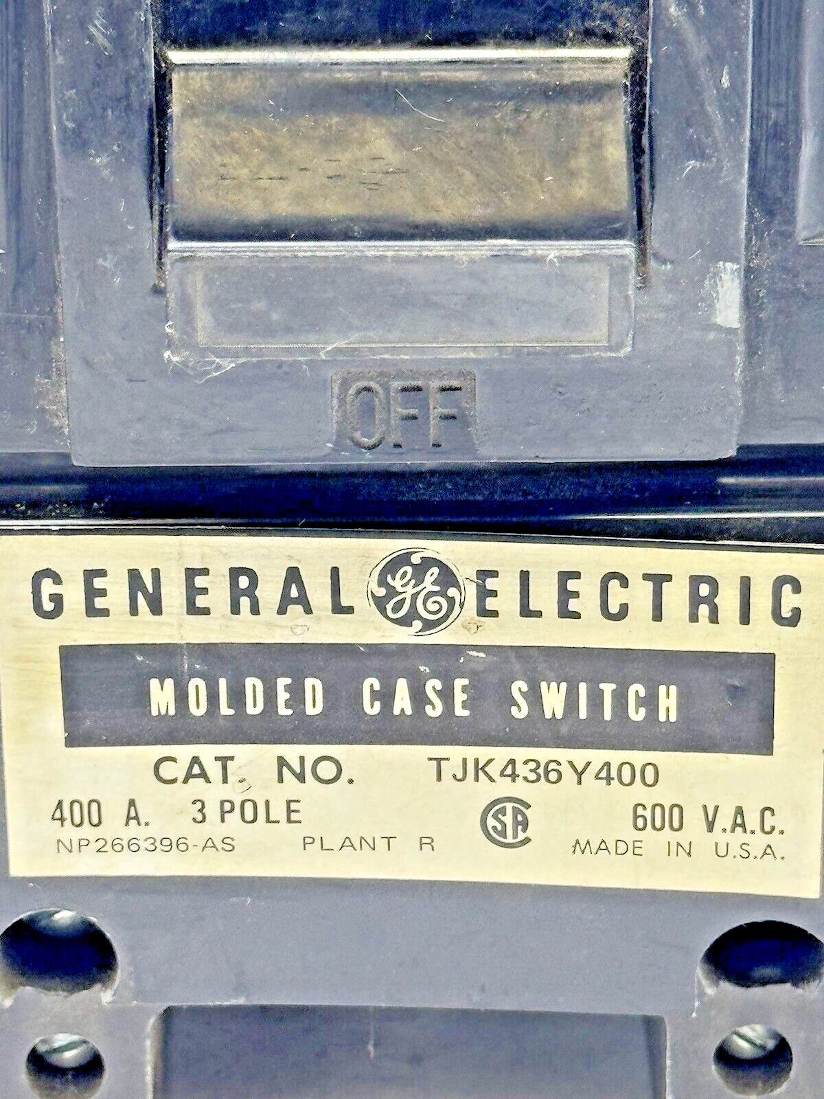 GE - TJJ436400 - MOLDED CASE SWITCH W/ AUXILIARY SWITCH - 3 POLE/600VAC/400A