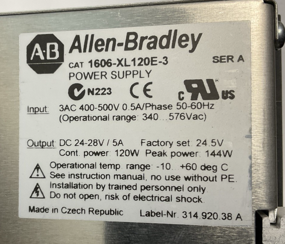 ALLEN BRADLEY 1606-XL120E-3 POWER SUPPLY SER.A 500V 50-60HZ