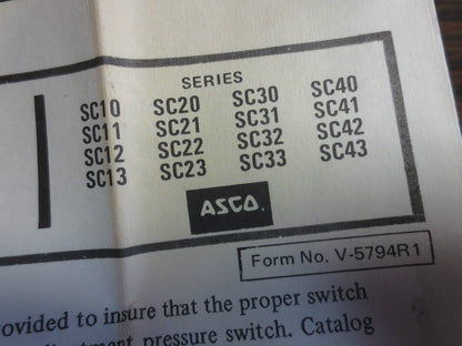 ASCO SC41B SWITCH UNIT & TRANSDUCER COMBO for 2-STAGE DUAL ADJ. PRESSURE SWITCH