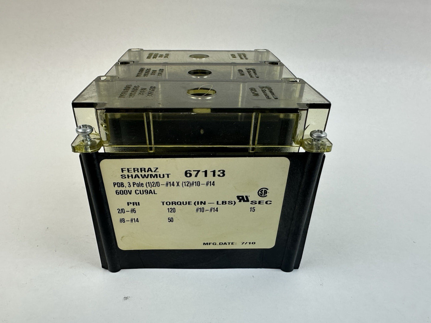 FERRAZ SHAWMUT 67113 POWER DISTRIBUTION BLOCK 3P 600V