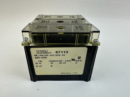 FERRAZ SHAWMUT 67113 POWER DISTRIBUTION BLOCK 3P 600V