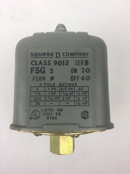 SQUARE D CLASS 9013 TYPE FSG2-S11 PRESSURE SWITCH SERIES B