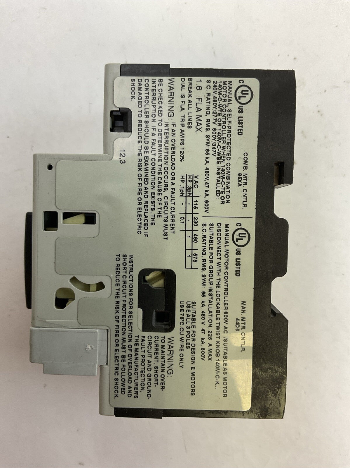 ALLEN BRADLEY 140M-C2E-B16 MOTOR PROTECTOR SER B 1.0-1.6A 575VAC 3PH 1HP
