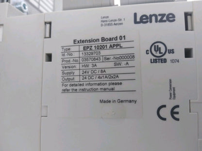 WEISS EF1503A ROTARY CONTROL SYSTEM W/ LENZE EPZ10201 APPL W/ D-31855 E82V152 4C