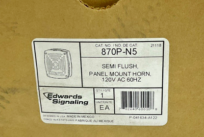 EDWARDS SIGNALING 870P-N5 SEMI FLUSH  PANEL MOUNT HORN 120VAC 60HZ