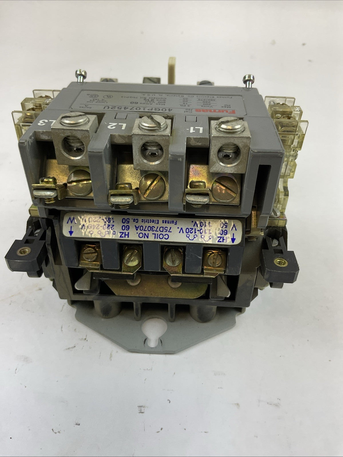 FURNAS STARTER 40GP107452U 600VAC 60A 30HP 3PH 75D73070A COIL 110-120V 48GC31AA3