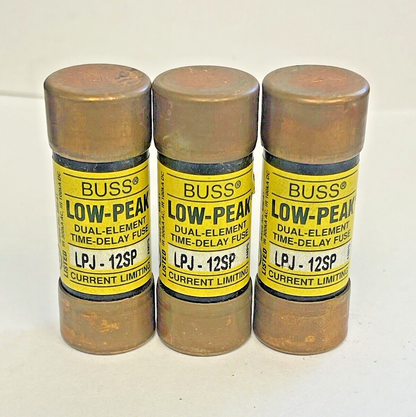 BUSS *LOT OF 3* LPJ-12SP  LOW-PEAK DUAL-ELEMENT TIME-DELAY FUSE 12A 600VAC