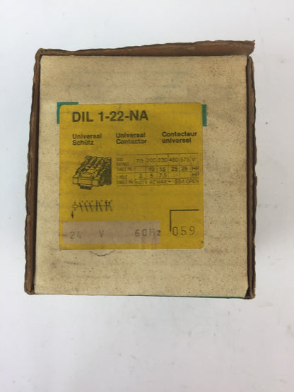KLOCKNER MOELLER DIL 1-22-NA UNIVERSAL CONTACTOR 600VAC 25HP 2POLE COIL 24V 60HZ