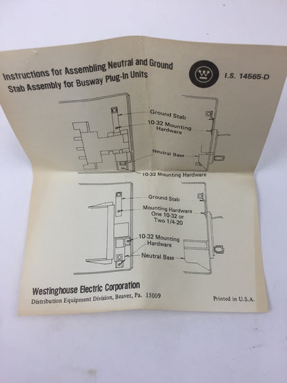 WESTINGHOUSE BUS DUCT GRD STAB CU & ALUM CABLE 1/0-4/0 FOR POW R WAY PLUG IN BUS
