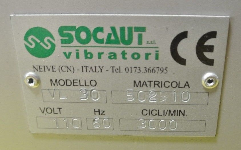 SOCAUT VIBRATORI MODEL VL30 PARTS VIBRATOR / PARTS FEEDER 110V - NO CONTROL UNIT