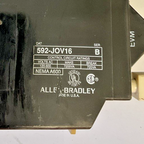 ALLEN BRADLEY 592-JOV16 OVERLOAD RELAY SER.B 600VAC W/ W47 HEATERS