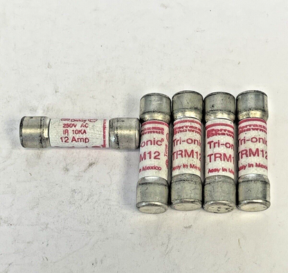 FERRAZ SHAWMUT *LOT OF 5* - TRM12 - 12 AMP, 250 VAC, TIME-DELAY, TRI-ONIC FUSES