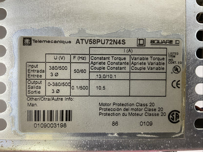 TELEMECANIQUE ATV58PU72N4S AC DRIVE 380/500V