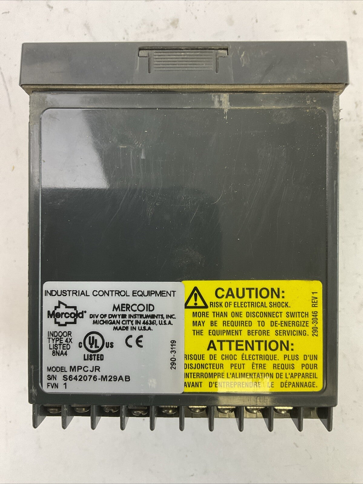 MERCOID MPCJR INDOOR TYPE 4X FVN 1 PUMP CONTROLLER INDUSTRIAL CONTROL EQUIPMENT
