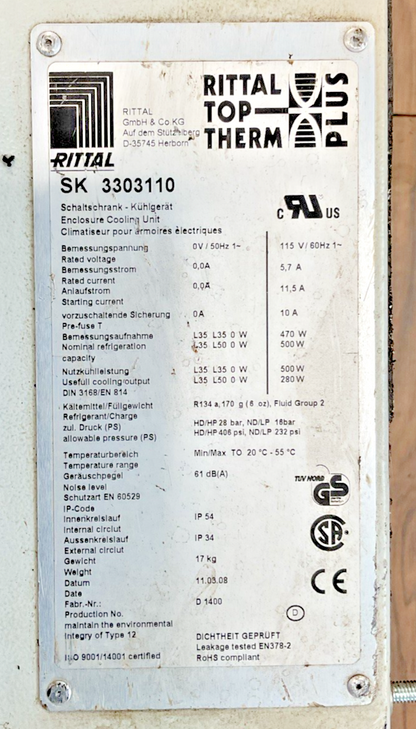 RITTAL SK 3303110 AC ENCLOSURE 115V 60HZ 1PH