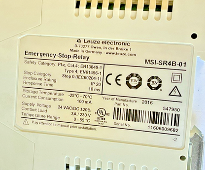 LEUZE MSI-SR4B-01 EMERGENCY STOP RELAY 24VAC/VDC