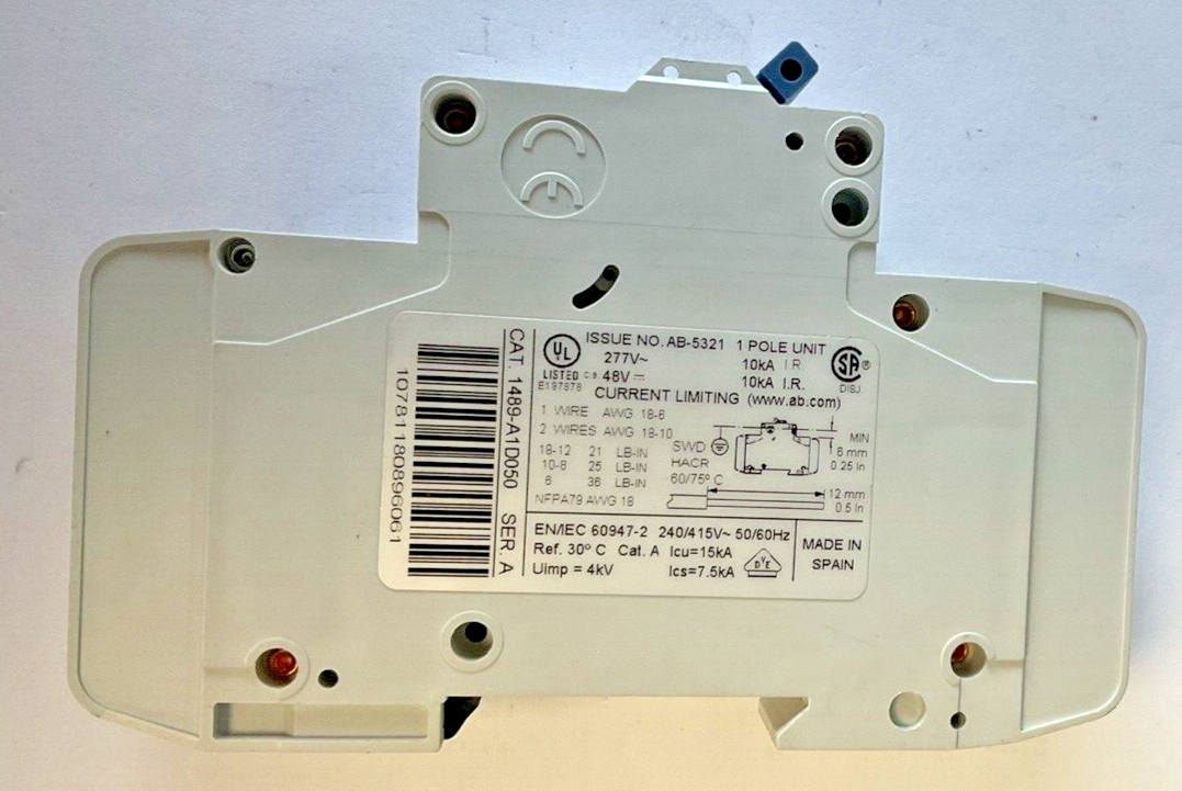 ALLEN BRADLEY 1489-A1D050 CIRCUIT BREAKER SER.A W/ 1489-AAHH3 AUX***LOTOF3***