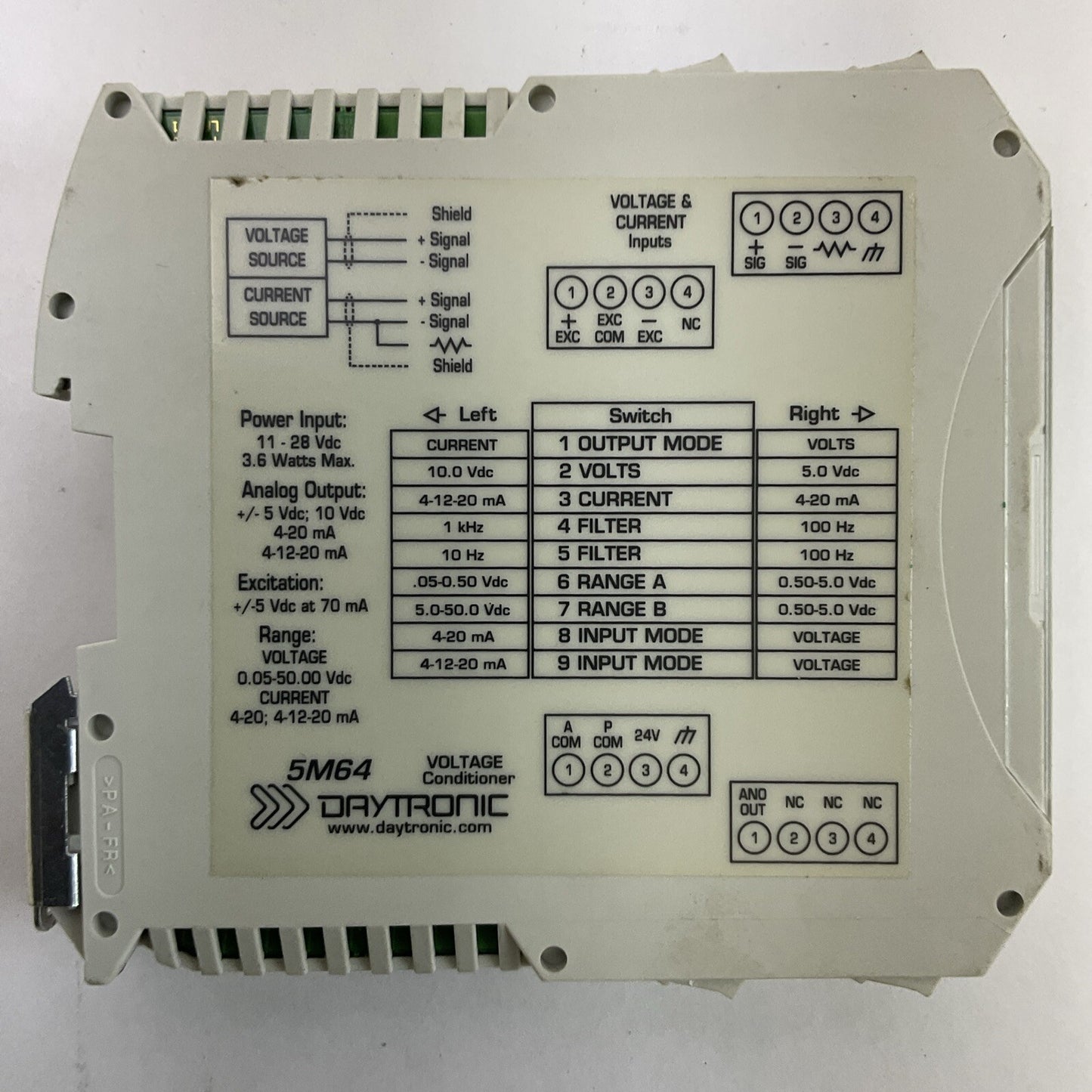 DAYTRONIC 5M64 VOLTAGE CONDITIONER POWER INPUT 11-28VDC ANALOG OUTPUT 10VDC