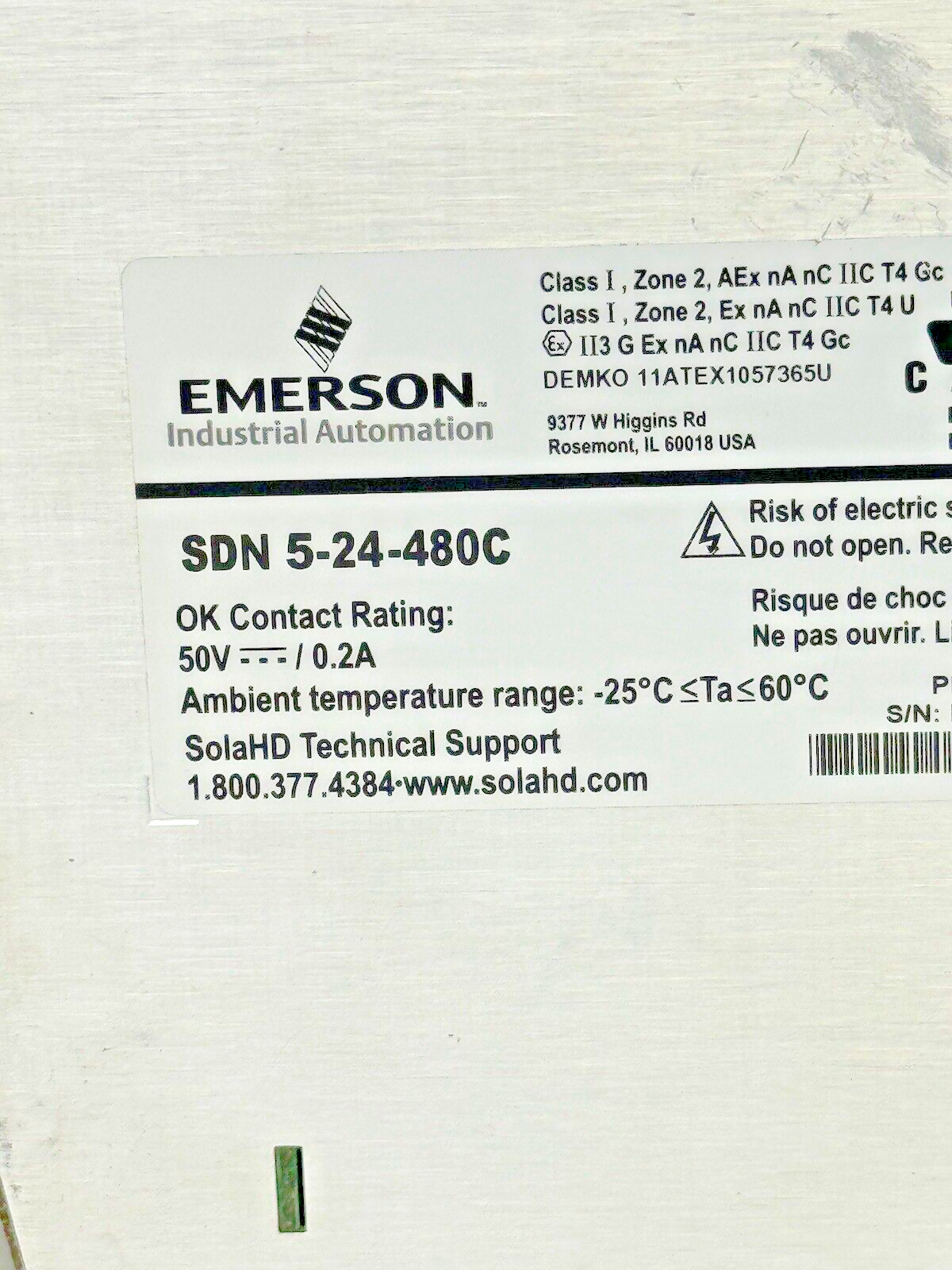 SOLA / EMERSON - SDN 5-24-480C - POWER SUPPLY - 24 VDC, 5 A