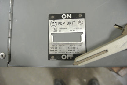 WESTINGHOUSE FDPT3611 - FUSIBLE PANELBOARD SWITCH - 600VAC, 30A, 3-POLE