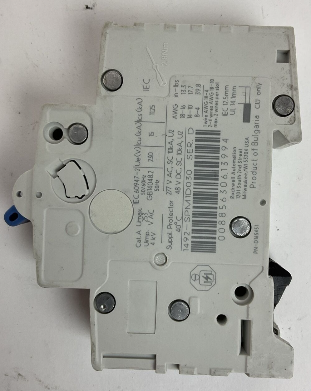 ALLEN BRADLEY 1492-SPM1D030 CIRCUIT BREAKER SER D 3AMP 277VAC 48VDC 1POLE