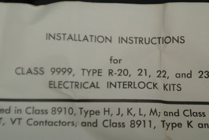 SQUARE D / 9999 R-21 ELECTRICAL INTERLOCK / NEW SURPLUS