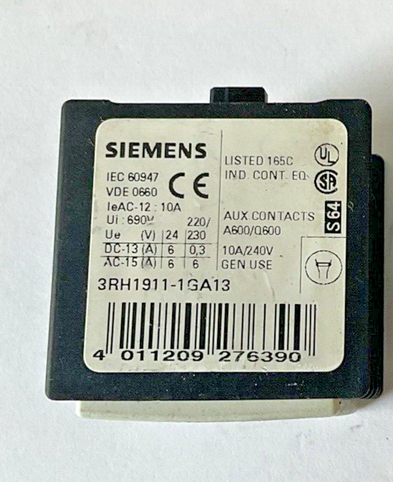 SIEMENS 3RH1911-1GA13 AUXILIARY CONTACT 10A 240V****LOTOF2****
