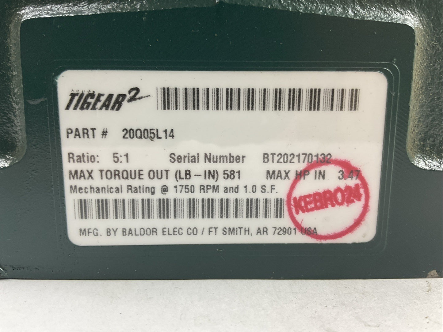 DODGE 20Q05L14 TIGEAR-2 GEAR REDUCER RATIO 5:1 1750RPM